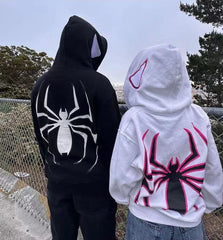 Women’s Harajuku Spider Print Oversized Zip-Up Hoodie