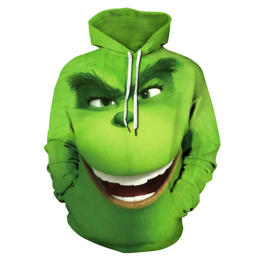 Grinch Inspired Christmas Hoodie – 3D All Over Print Harajuku Pullover