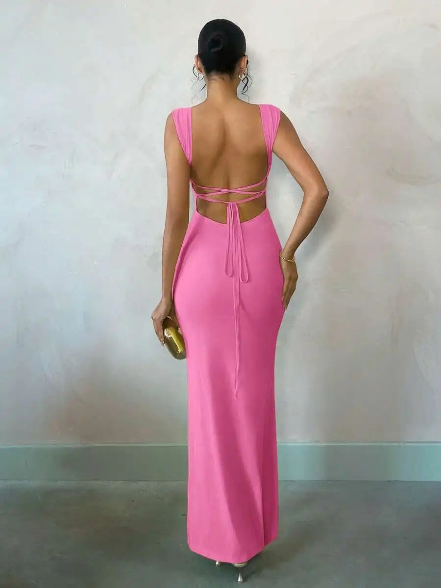 Pastel Yellow Backless Maxi Dress for Summer