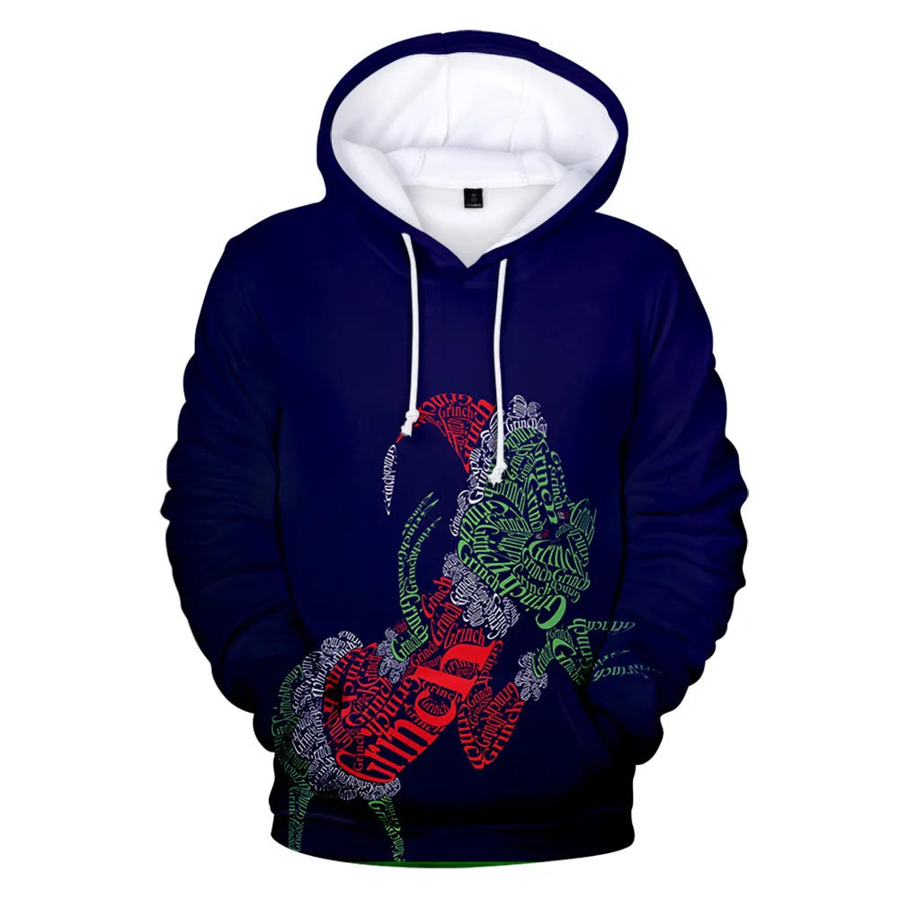 Grinch Inspired 3D Printed Christmas Hoodie – Oversized Harajuku Pullover