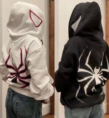 Women’s Harajuku Spider Print Oversized Zip-Up Hoodie