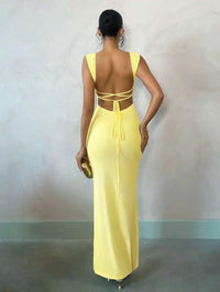 Pastel Yellow Backless Maxi Dress for Summer
