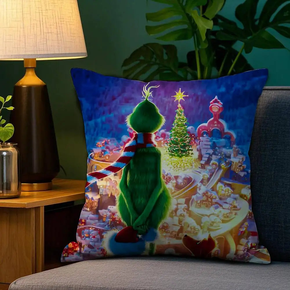 Grinch Inspired Christmas Throw Pillow Cover
