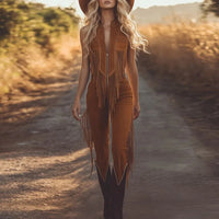 Retro Suede Tassel Deep V Jumpsuit for Women