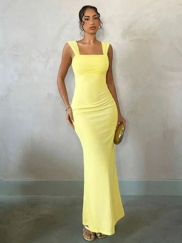 Pastel Yellow Backless Maxi Dress for Summer