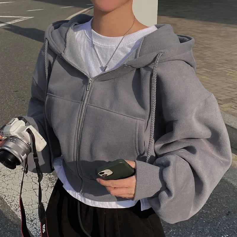 Women’s Oversized Zip-Up Cropped Hoodie