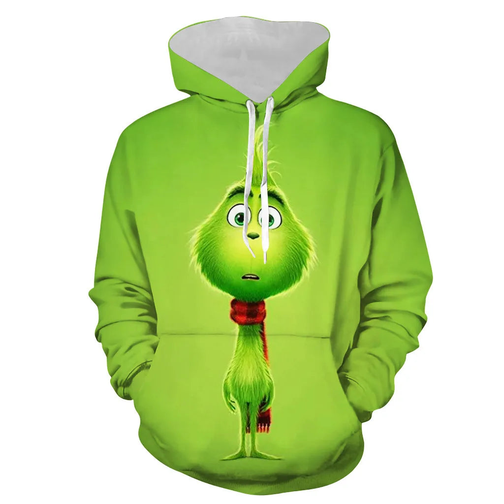 Grinch Inspired 3D Printed Christmas Hoodie – Oversized Harajuku Pullover