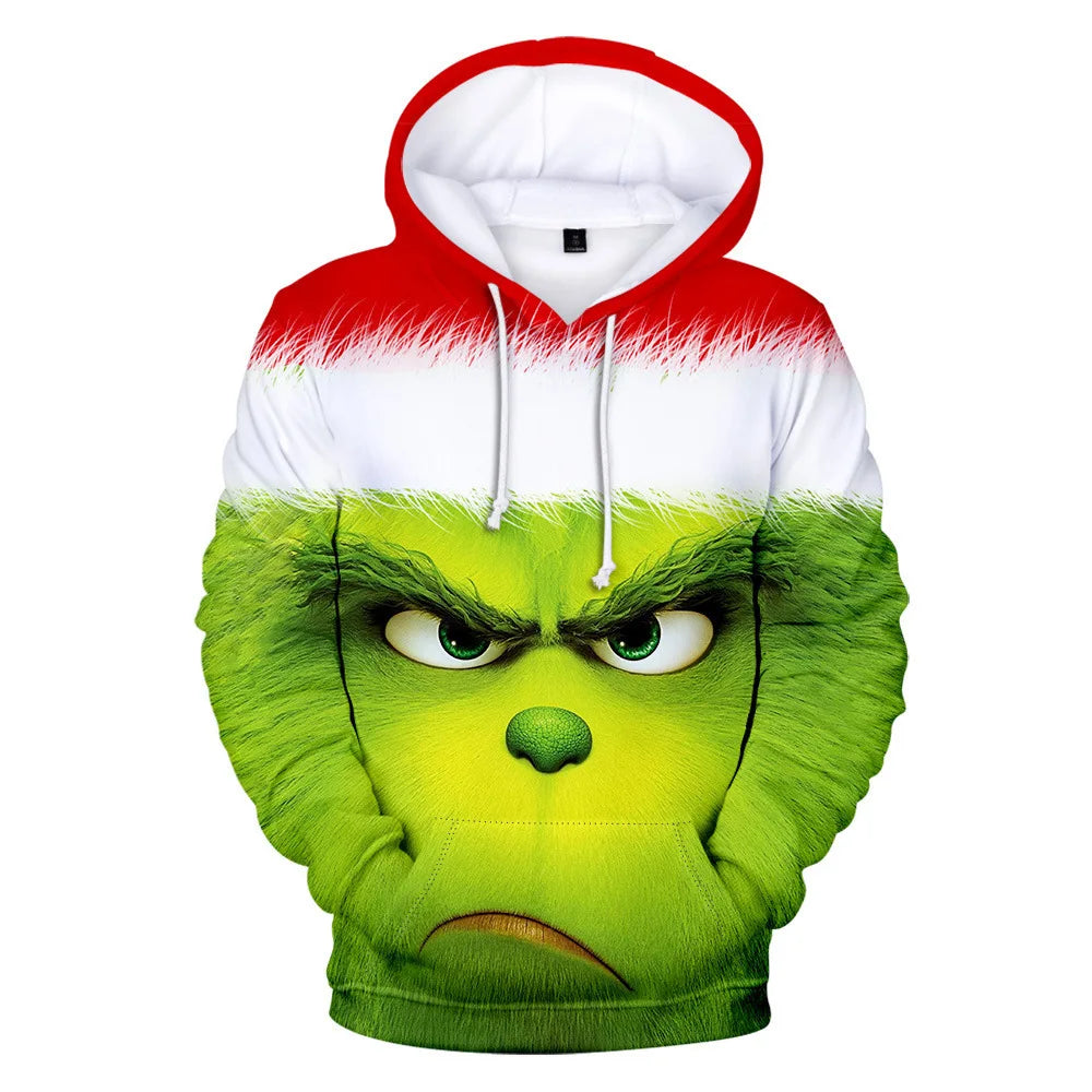 Grinch Inspired 3D Printed Christmas Hoodie – Oversized Harajuku Pullover