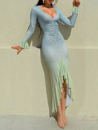 Gradient V Neck Bodycon Long Sleeve Dress