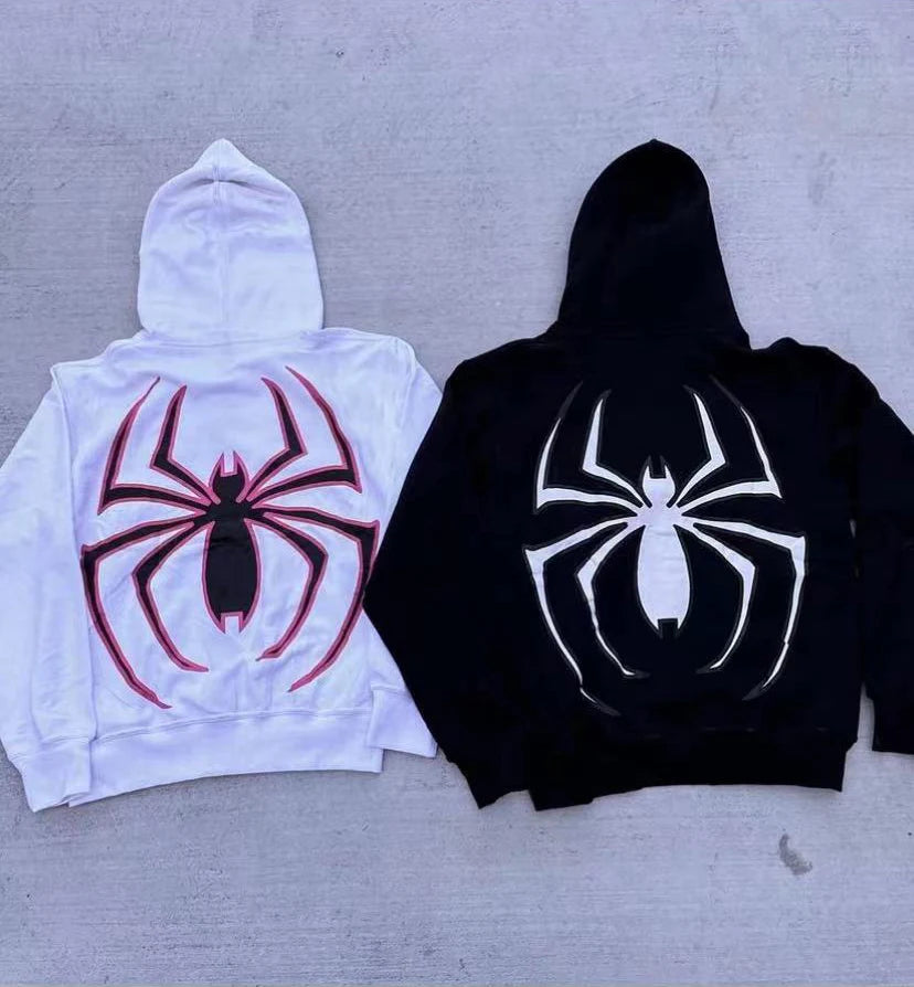Women’s Harajuku Spider Print Oversized Zip-Up Hoodie