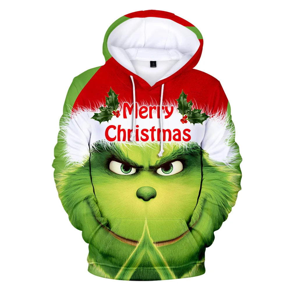Grinch Inspired 3D Printed Christmas Hoodie – Oversized Harajuku Pullover