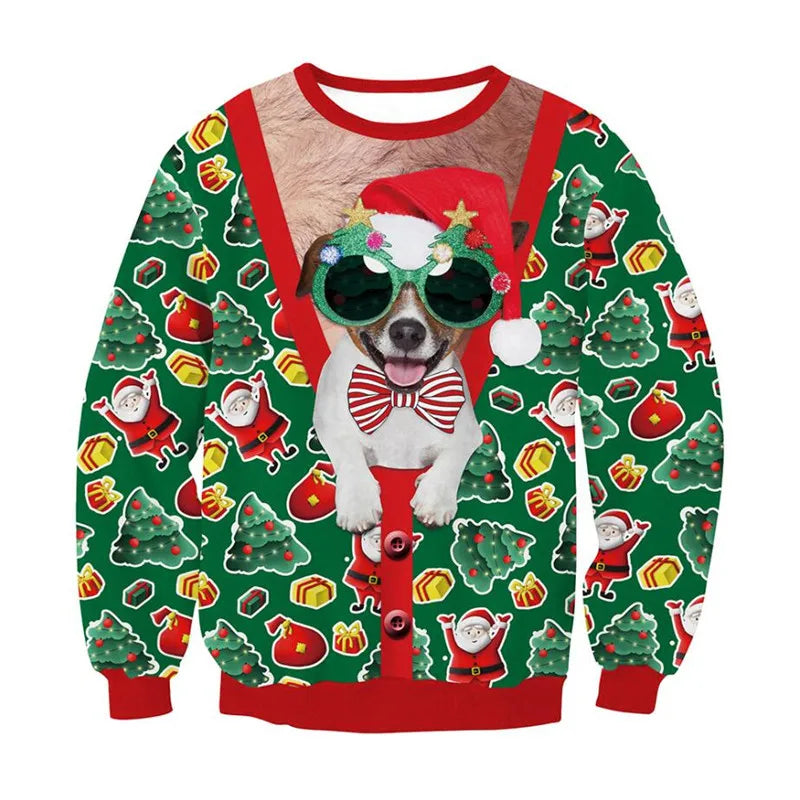 Dog Snowflake Reindeer Santa Ugly Christmas Sweater