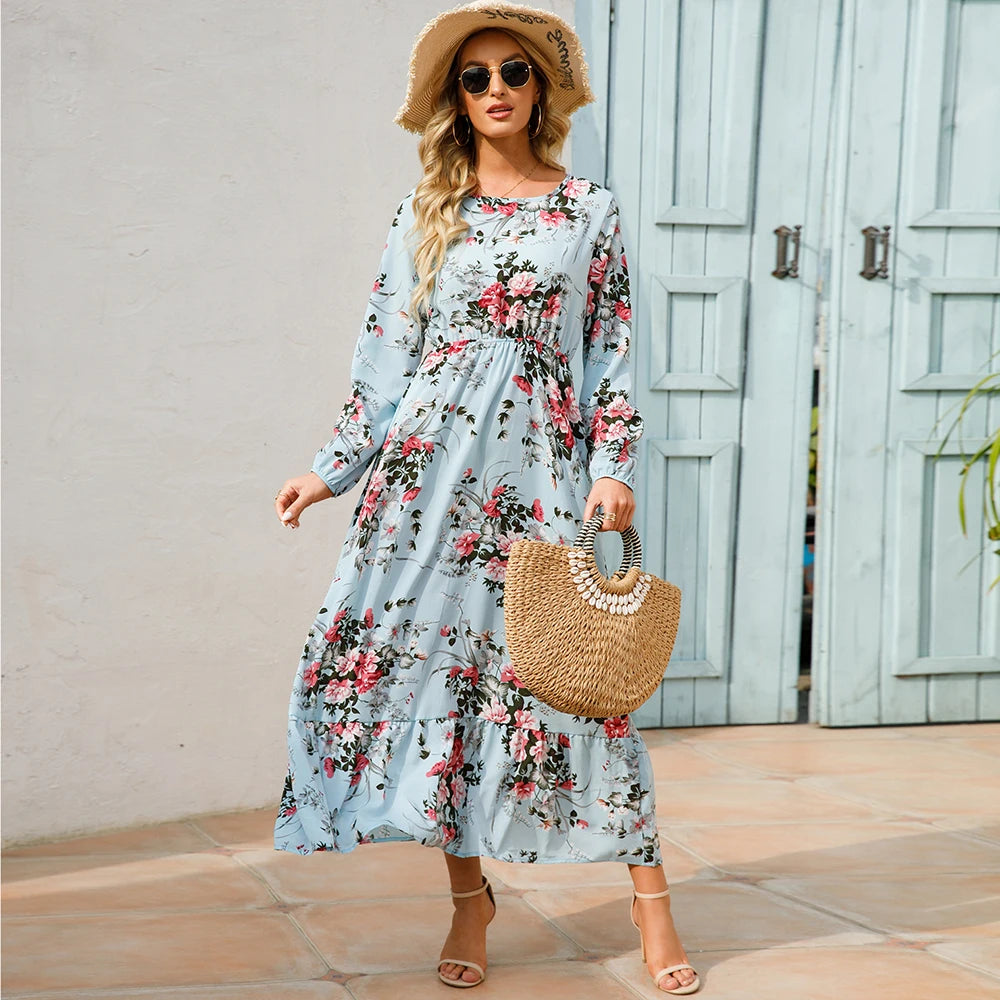 Bohemian Floral Chiffon Maxi Dress