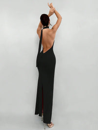 Red Backless Halter Maxi Dress