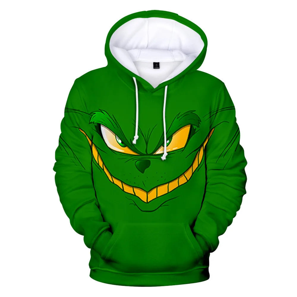 Grinch Inspired Christmas Hoodie – 3D All Over Print Harajuku Pullover