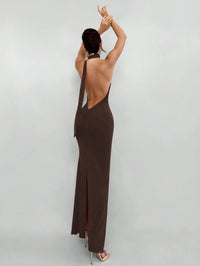 Red Backless Halter Maxi Dress