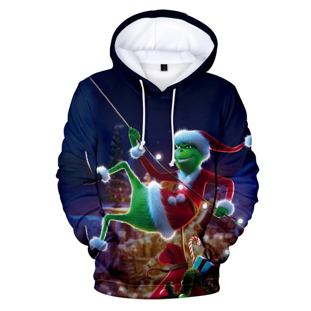 Grinch Inspired Christmas Hoodie – 3D All Over Print Harajuku Pullover