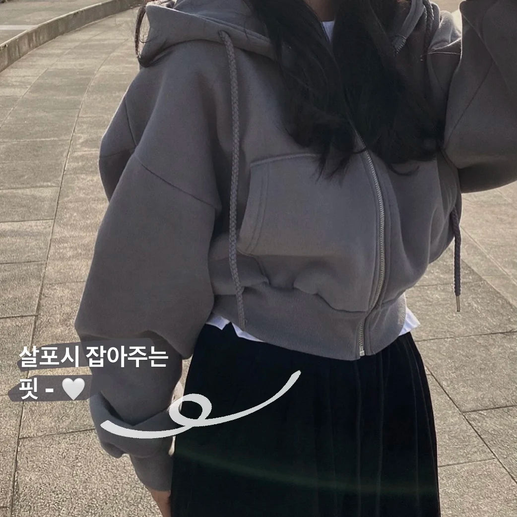 Women’s Oversized Zip-Up Cropped Hoodie