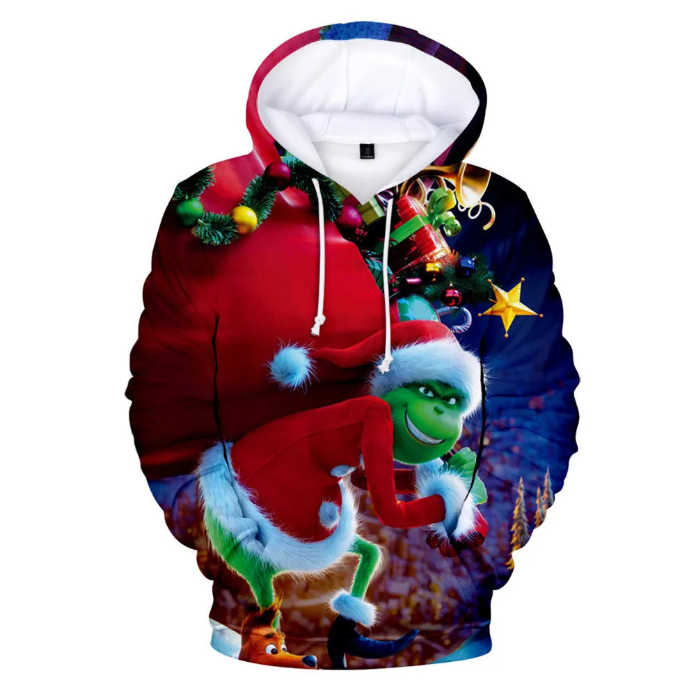 Grinch Inspired Christmas Hoodie – 3D All Over Print Harajuku Pullover