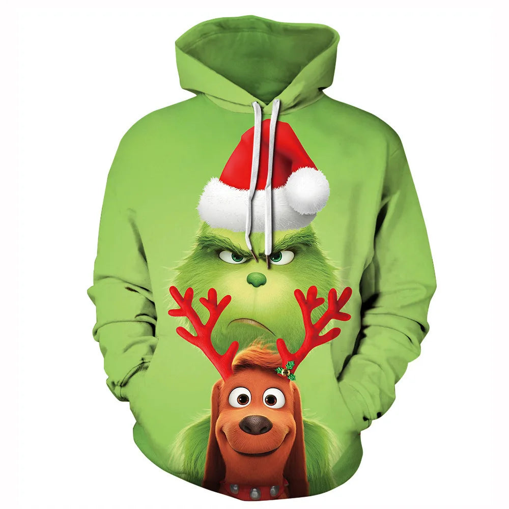 Grinch Inspired 3D Printed Christmas Hoodie – Oversized Harajuku Pullover