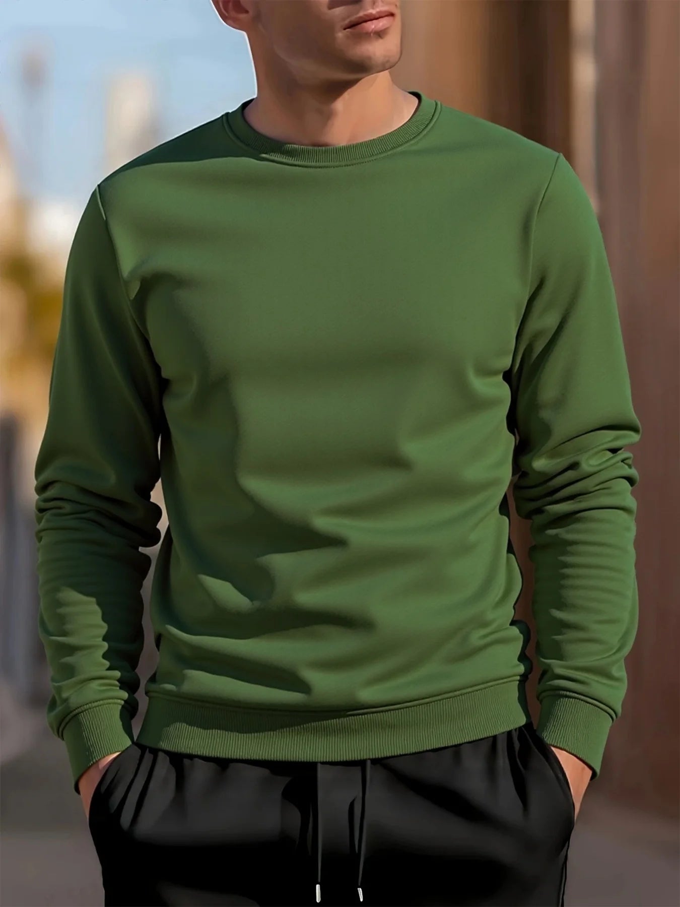 Men’s Crewneck Sweatshirt Solid Color Long Sleeve