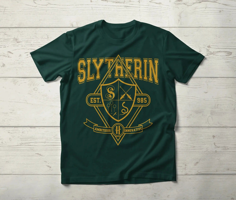 Slytherin House Varsity Shield Shirt – Wizard Sport Hogwarts T-Shirt, Ambitious Innovative Potter Fan Gift Tee