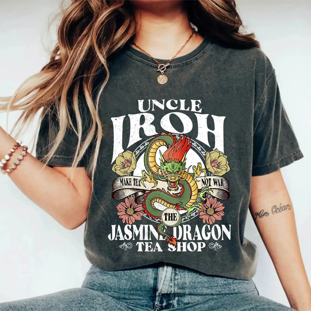 Uncle Iroh Jasmine Dragon Tea Shop Washed T-Shirt – Make Tea Not War T-Shirt, Avatar The Last Airbender Vintage Fan Tee