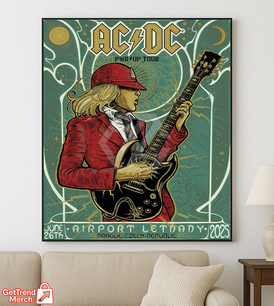 AC/DC PWR UP Tour Canvas Poster – June 26, 2025 “Tonight in Prague” Concert Art Print, Airport Letňany - Get Trend Merch