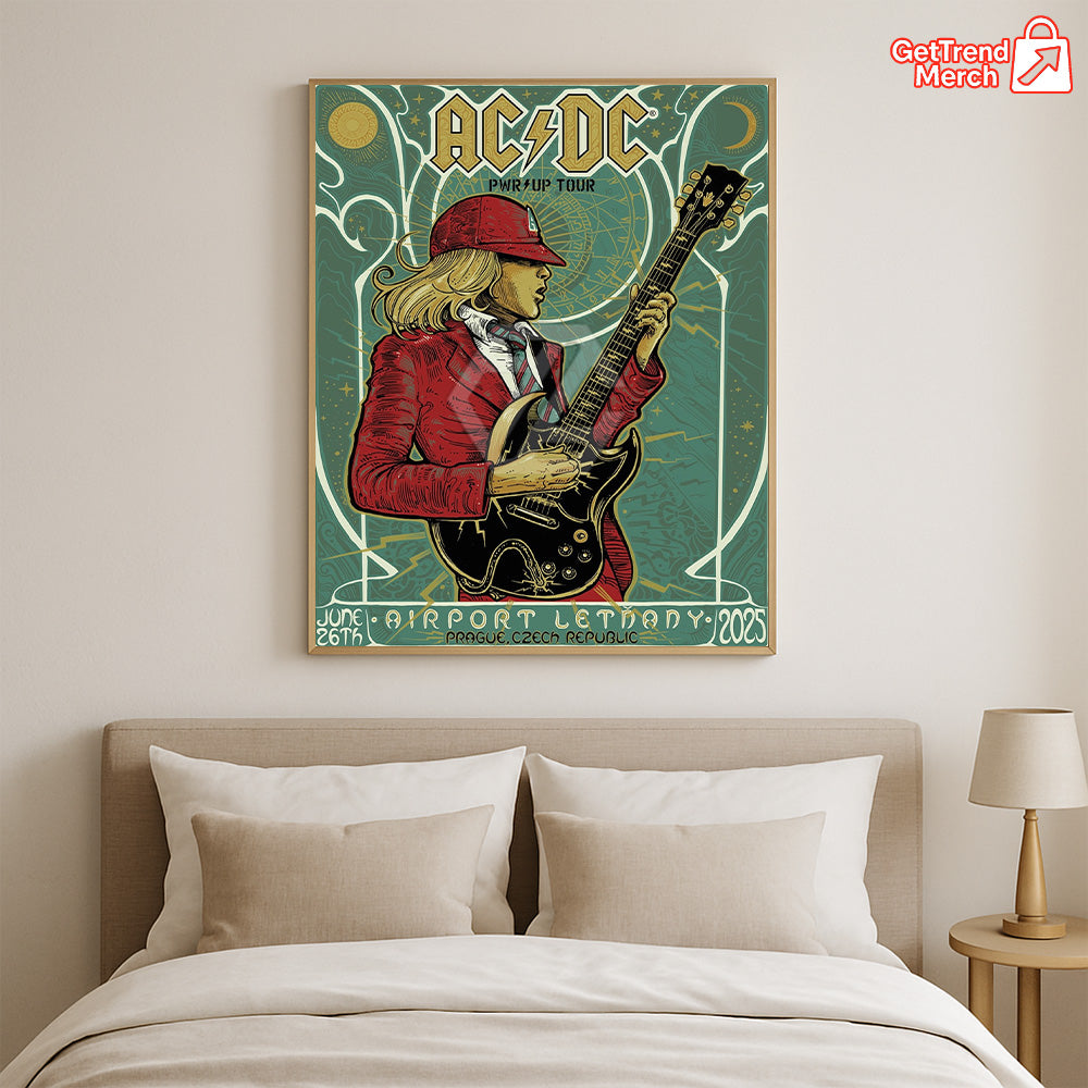 AC/DC PWR UP Tour Canvas Poster – June 26, 2025 “Tonight in Prague” Concert Art Print, Airport Letňany - Get Trend Merch