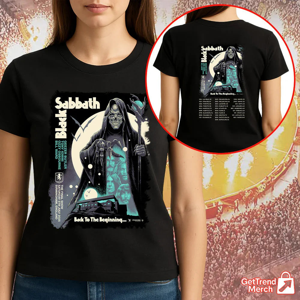 Black Sabbath Back To The Beginning Final Tour 2025 T-Shirt – Ozzy Osbourne Reaper Art – Birmingham, England Limited Edition - Get Trend Merch