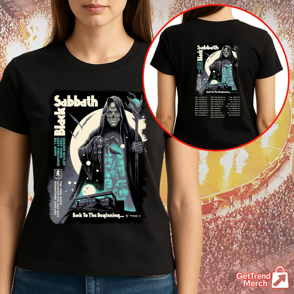 Black Sabbath Back To The Beginning Final Tour 2025 T-Shirt – Ozzy Osbourne Reaper Art – Birmingham, England Limited Edition - Get Trend Merch