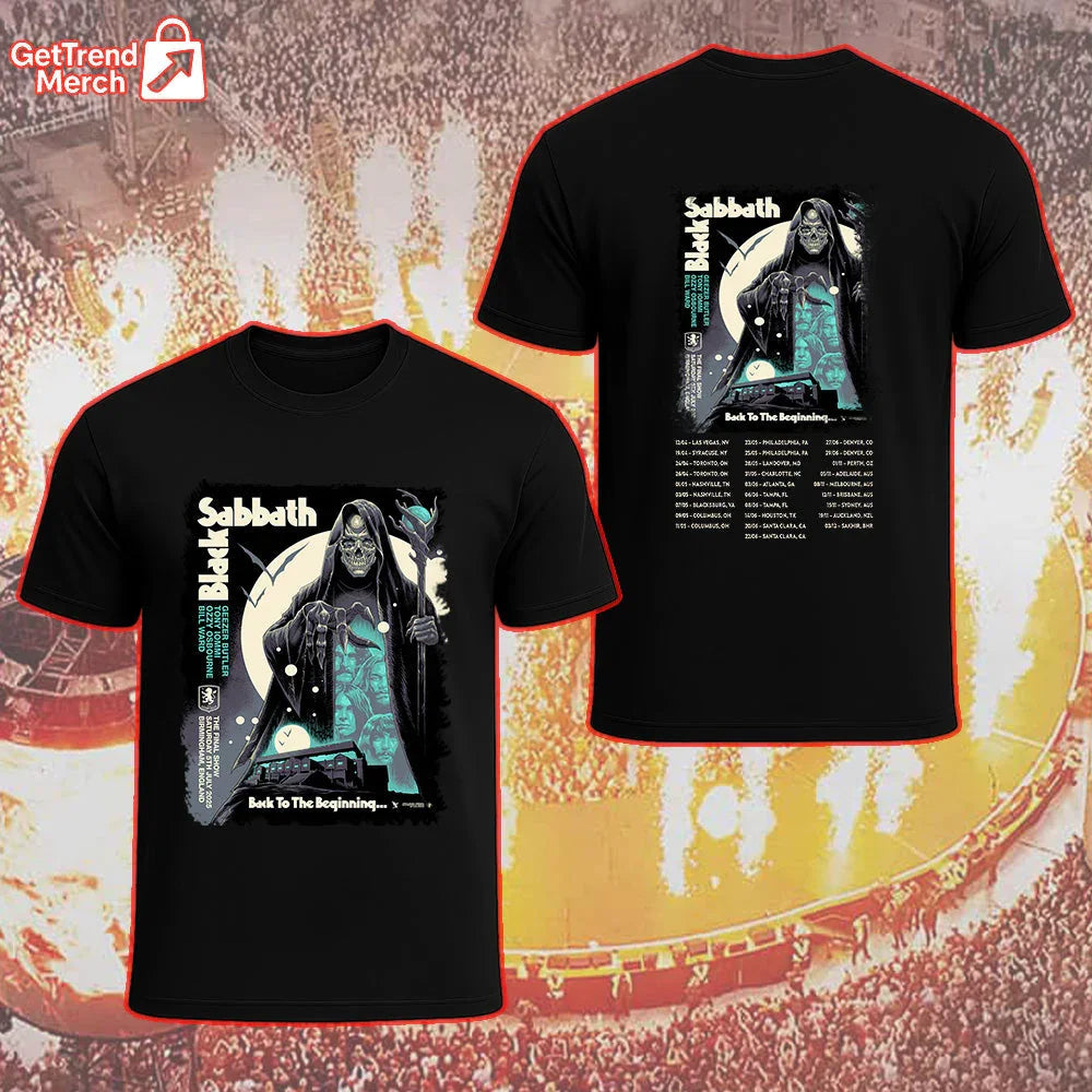 Black Sabbath Back To The Beginning Final Tour 2025 T-Shirt – Ozzy Osbourne Reaper Art – Birmingham, England Limited Edition - Get Trend Merch