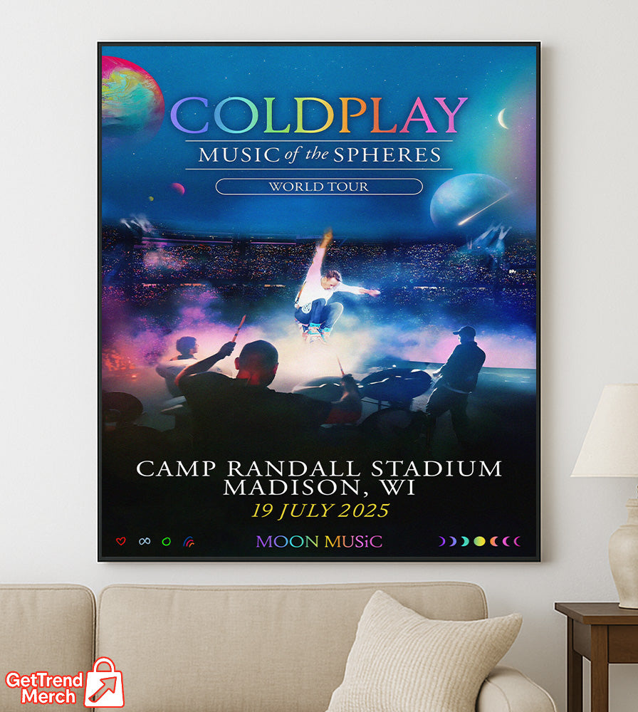 Coldplay 2025 Tour Poster | Music of the Spheres – Madison, WI | Camp Randall Stadium – July 19, 2025 Show Canvas
