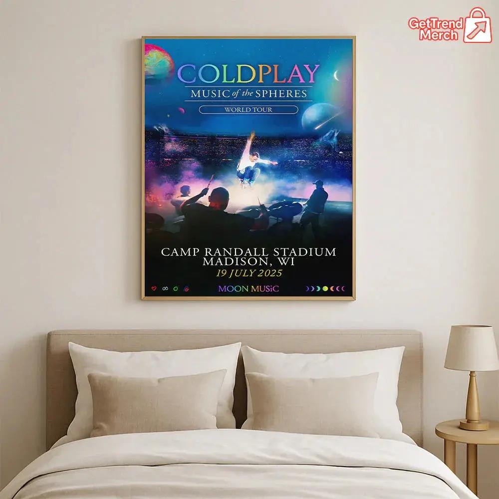 Coldplay 2025 Tour Poster | Music of the Spheres – Madison, WI | Camp Randall Stadium – July 19, 2025 Show Canvas - Get Trend Merch
