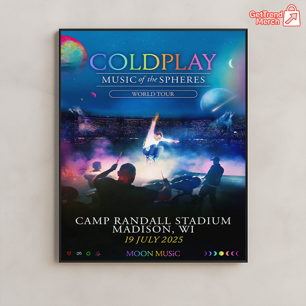 Coldplay 2025 Tour Poster | Music of the Spheres – Madison, WI | Camp Randall Stadium – July 19, 2025 Show Canvas