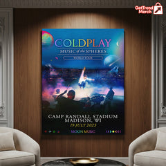 Coldplay 2025 Tour Poster | Music of the Spheres – Madison, WI | Camp Randall Stadium – July 19, 2025 Show Canvas