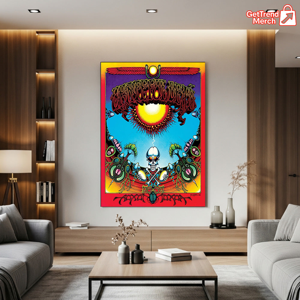 Grateful Dead Aoxomoxoa 56th Anniversary Poster Canvas Wall Art – Psychedelic Skull & Sun Design - Get Trend Merch
