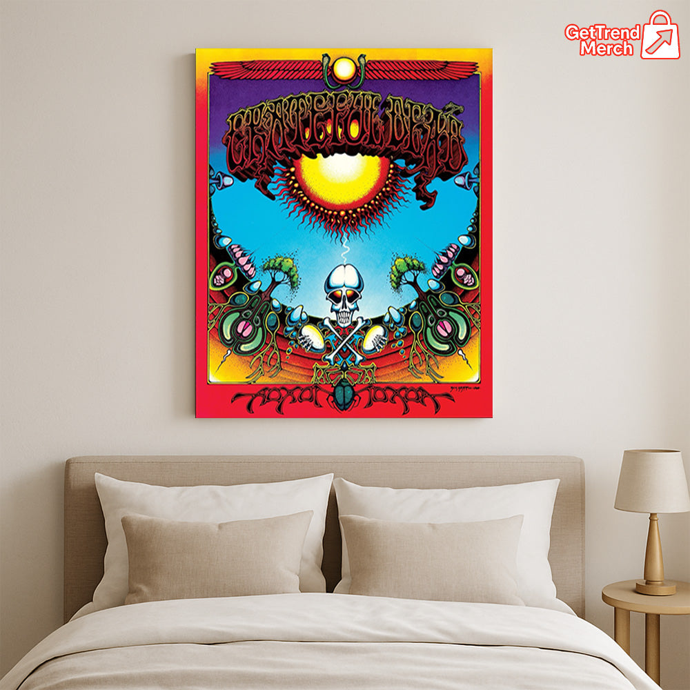 Grateful Dead Aoxomoxoa 56th Anniversary Poster Canvas Wall Art – Psychedelic Skull & Sun Design - Get Trend Merch