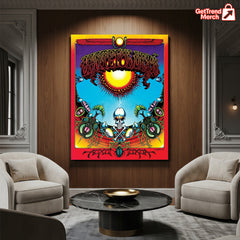Grateful Dead Aoxomoxoa 56th Anniversary Poster Canvas Wall Art – Psychedelic Skull & Sun Design