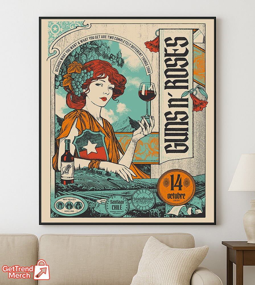 Guns N’ Roses – Because What You Want Tour – Santiago, Chile – Parque Estadio Nacional – Oct 14, 2025 Poster Canvas Wall Art - Get Trend Merch