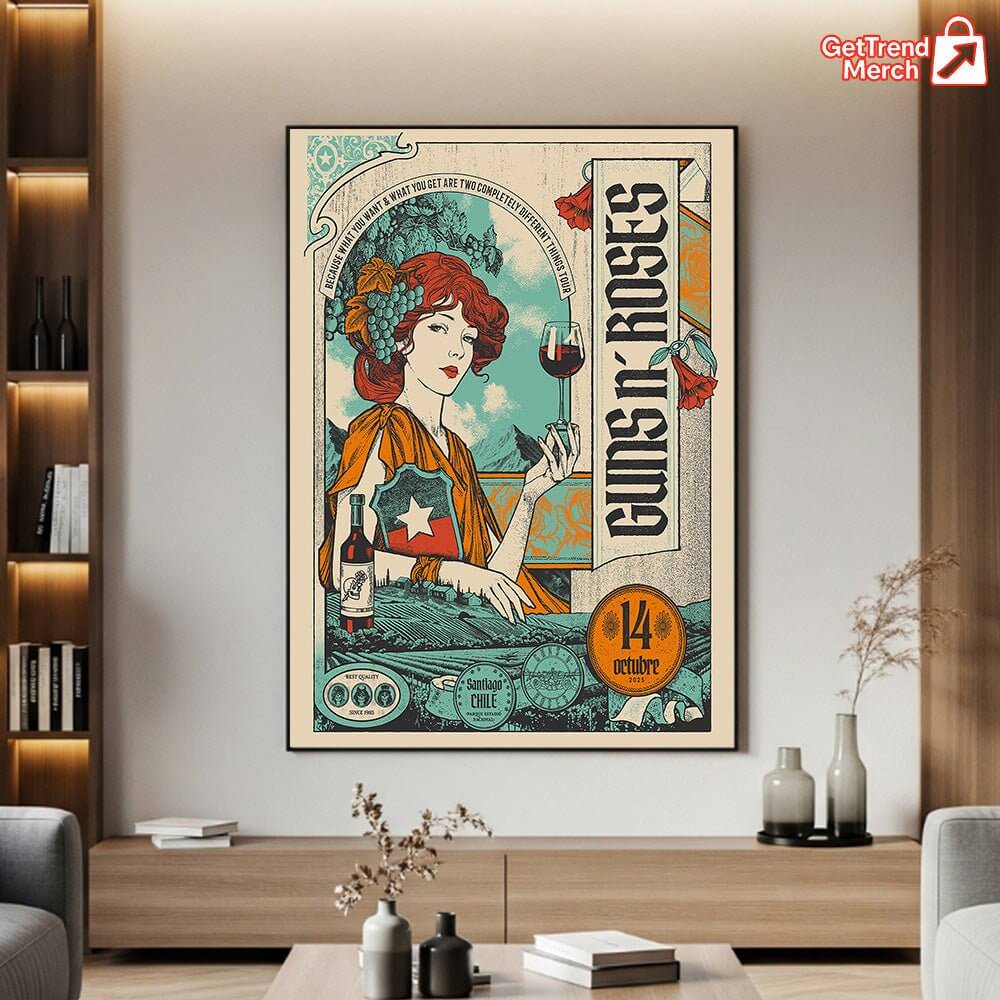 Guns N’ Roses – Because What You Want Tour – Santiago, Chile – Parque Estadio Nacional – Oct 14, 2025 Poster Canvas Wall Art - Get Trend Merch