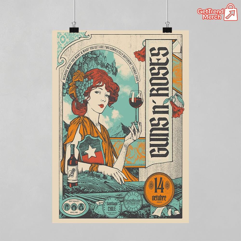 Guns N’ Roses – Because What You Want Tour – Santiago, Chile – Parque Estadio Nacional – Oct 14, 2025 Poster Canvas Wall Art - Get Trend Merch