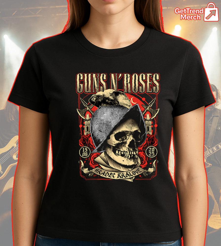 Guns N' Roses Concert Tour 2025 Hradec Králové Czech Republic June 15 Skull Art T-Shirt - Get Trend Merch