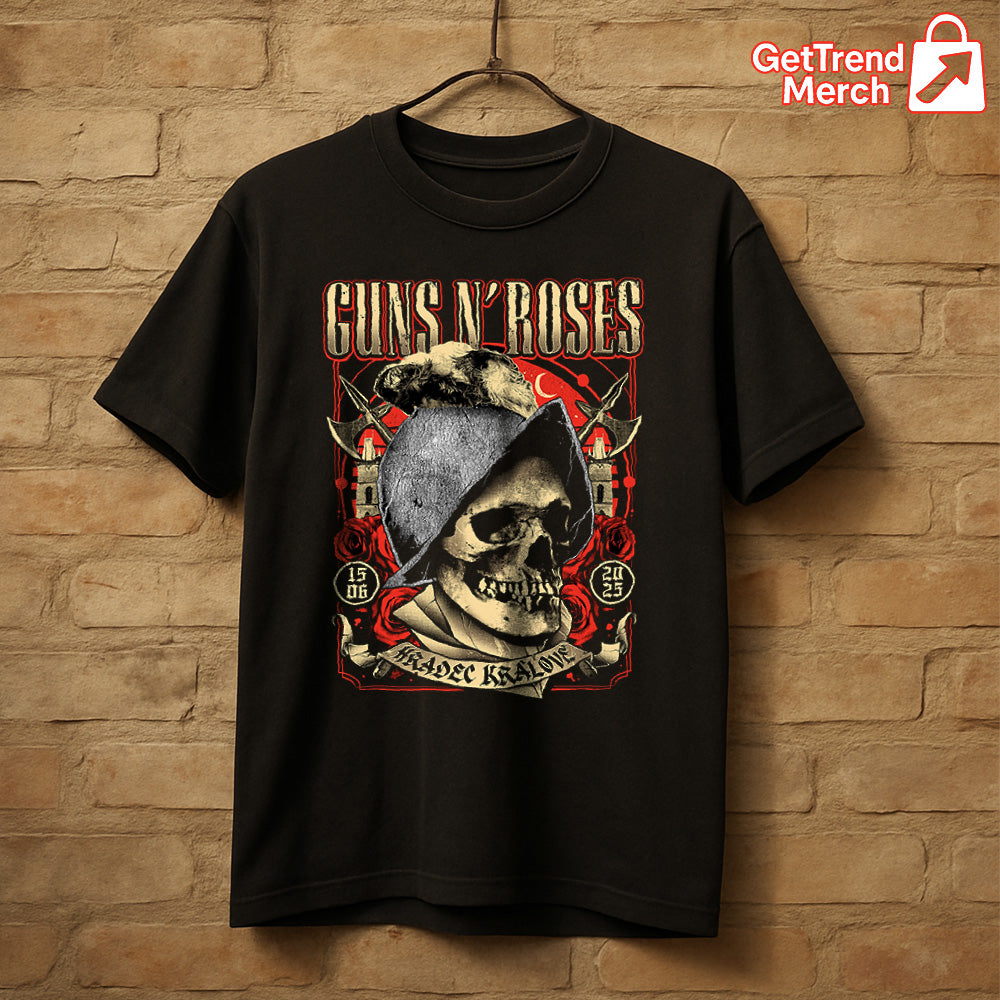 Guns N' Roses Concert Tour 2025 Hradec Králové Czech Republic June 15 Skull Art T-Shirt - Get Trend Merch