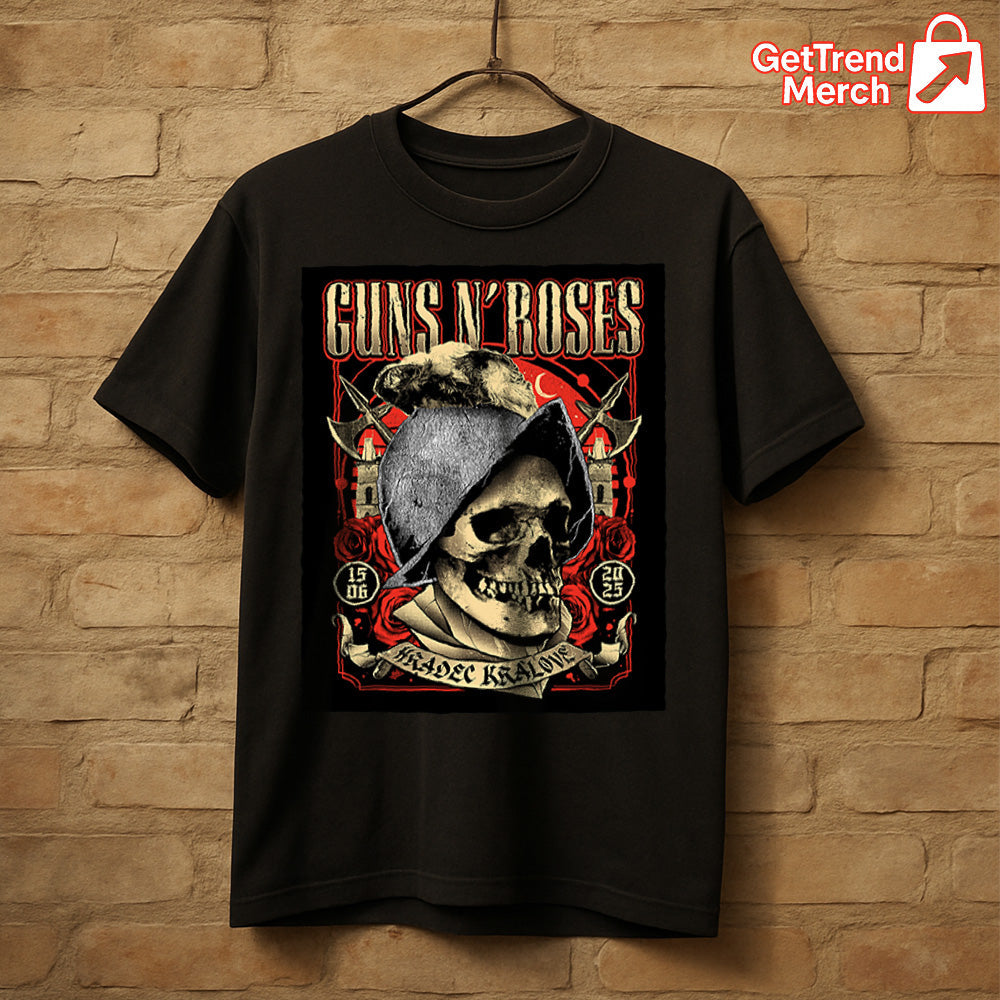 Guns N' Roses Concert Tour 2025 Hradec Králové Czech Republic June 15 Skull Soldier Art T-Shirt - Get Trend Merch