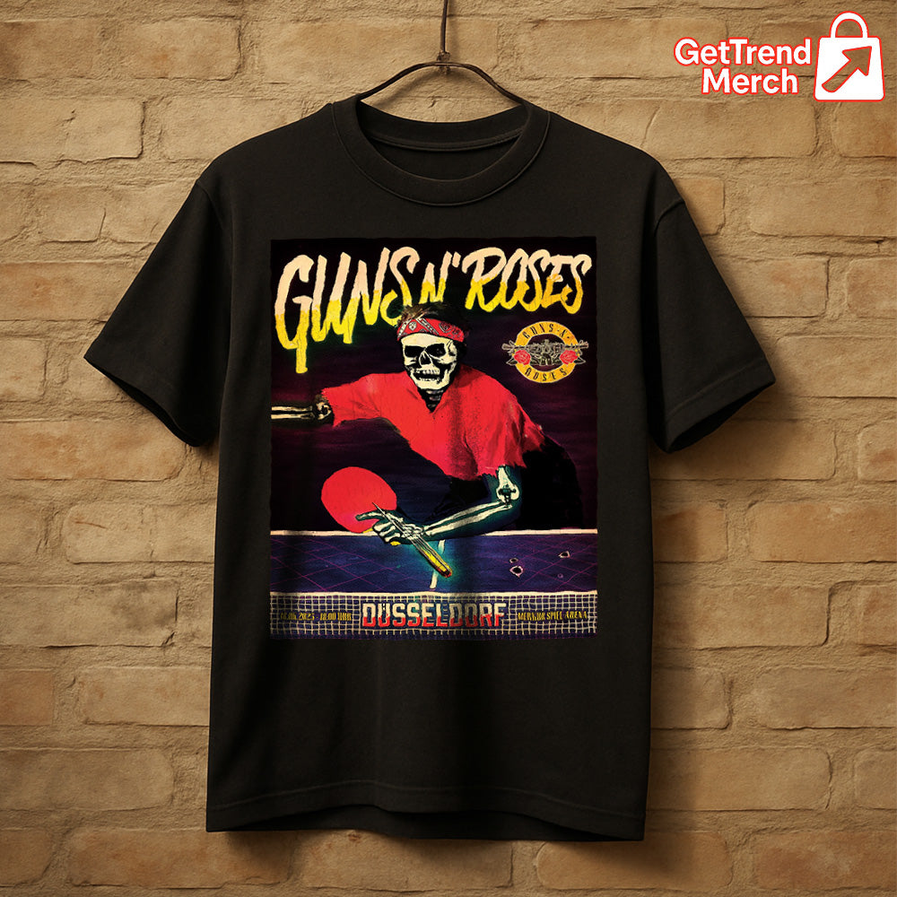 Guns N’ Roses Düsseldorf 2025 Skeleton Ping Pong Concert T-Shirt – Limited Edition Tour Merch - Get Trend Merch