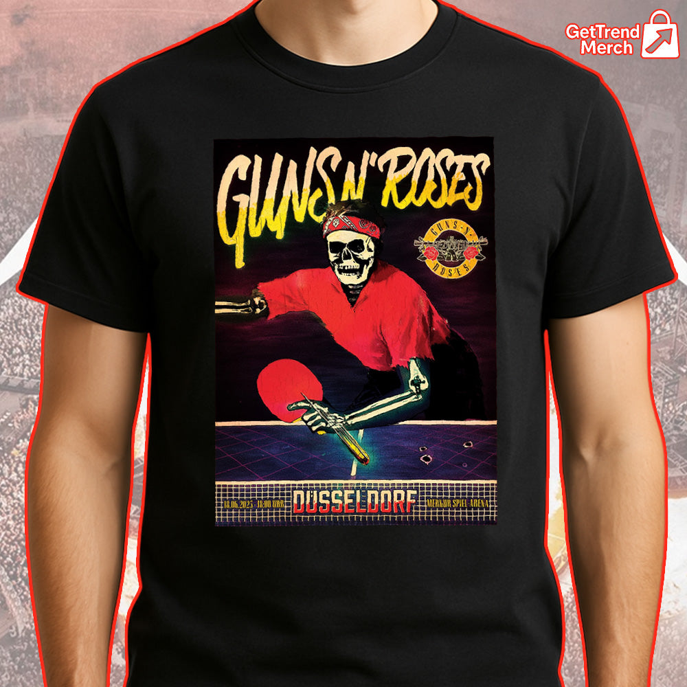 Guns N’ Roses Düsseldorf 2025 Skeleton Ping Pong Concert T-Shirt – Limited Edition Tour Merch - Get Trend Merch
