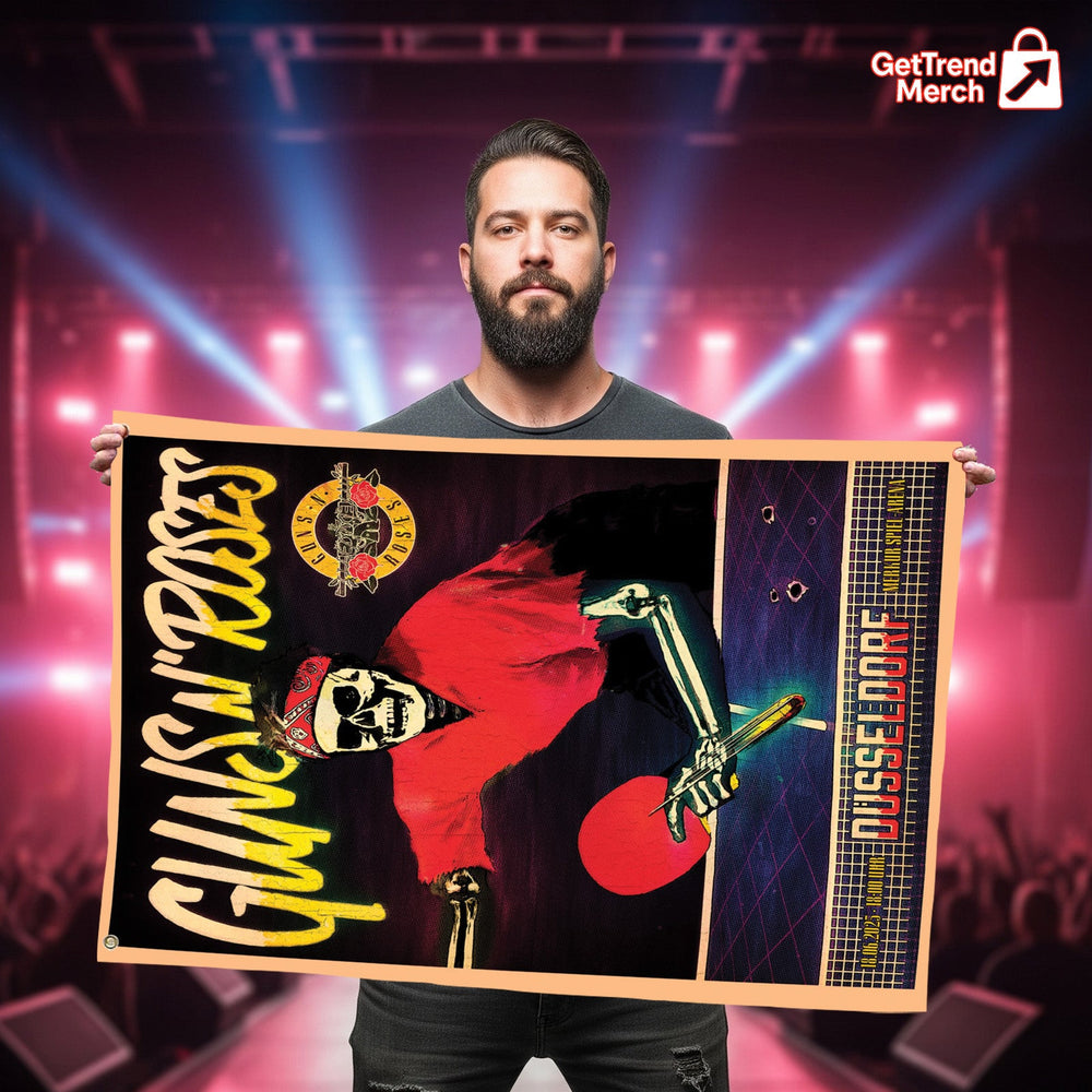Guns N’ Roses Düsseldorf 2025 Skeleton Ping Pong House Flag – Official Concert Tour Outdoor Banner - Get Trend Merch