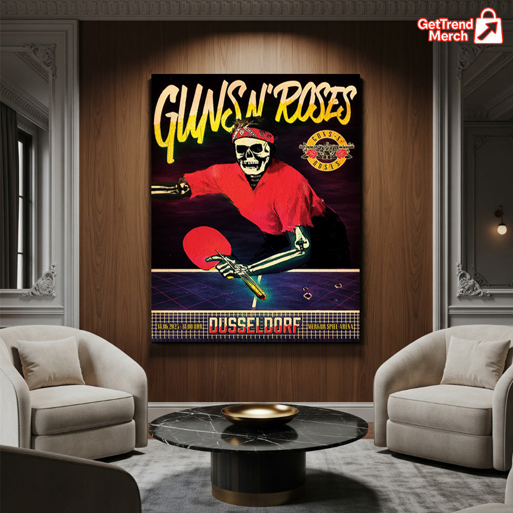 Guns N’ Roses Düsseldorf 2025 Skeleton Ping Pong Poster Canvas – Tour Exclusive Art - Get Trend Merch