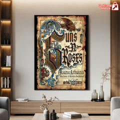 Guns N' Roses Kaunas 2025 Tour Poster Canvas | Medieval Knight Dragon Wall Art | July 10 Concert Print